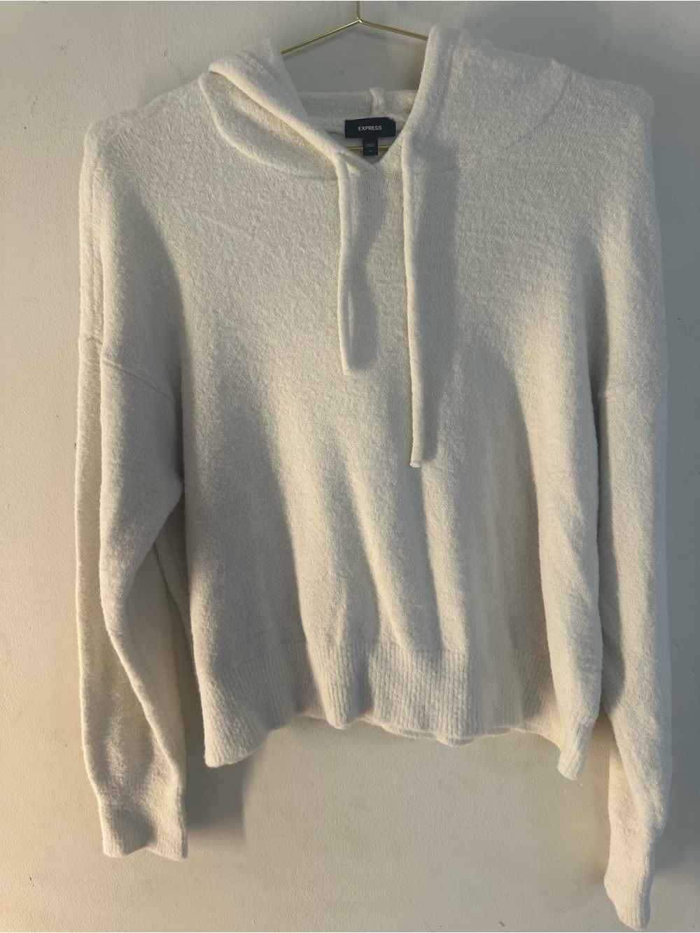 Express Off-White Plush Hooded Pullover